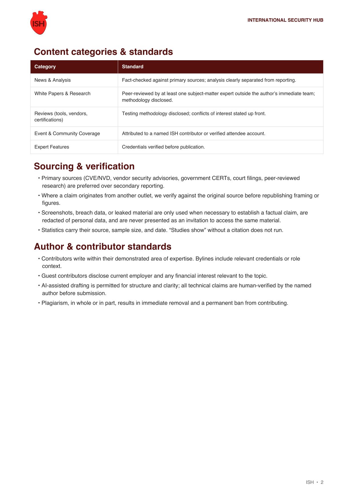 International Security Hub editorial standards, page 2 of 4
