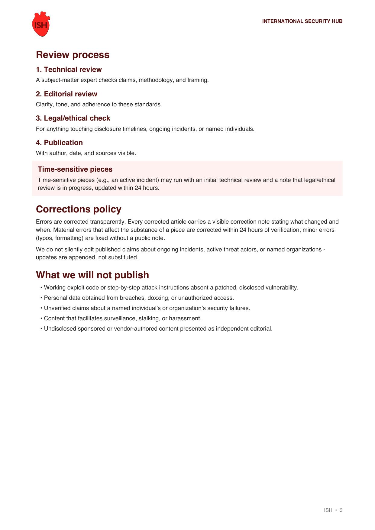 International Security Hub editorial standards, page 3 of 4